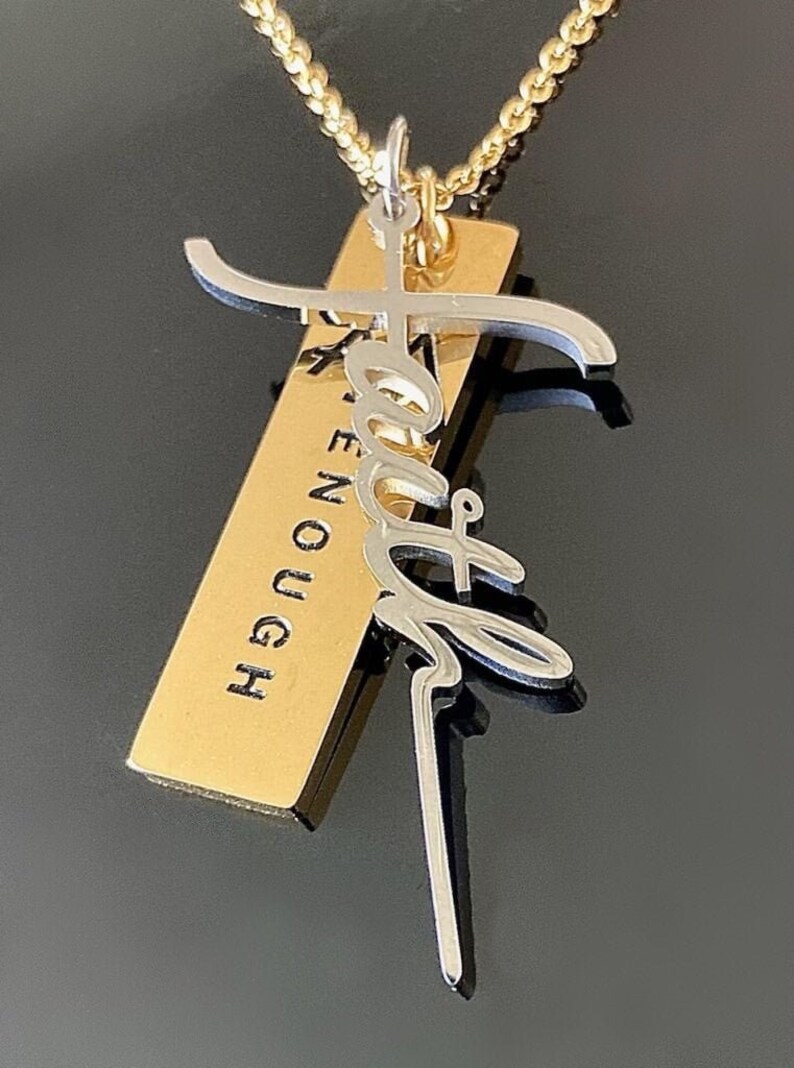 Women's Faith Cross Necklace I Am Enough Necklace Etsy