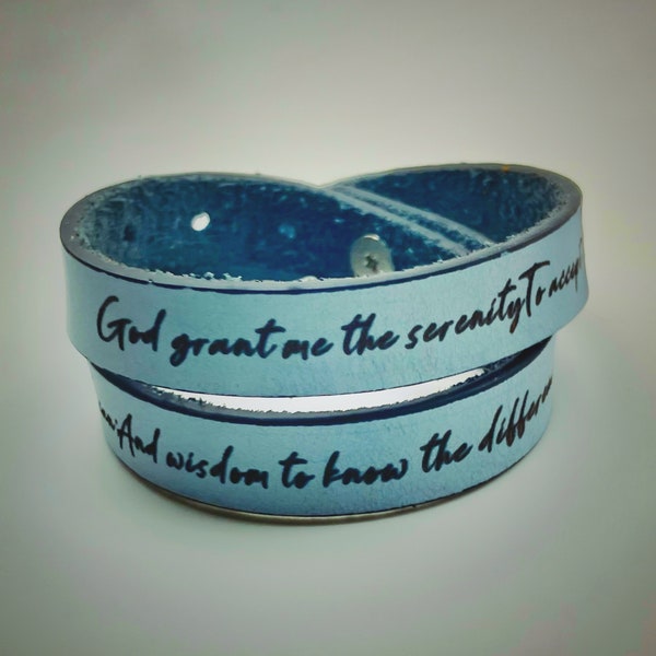 Serenity prayer bracelet. Leather bracelet. Blue and brown.Adjustable bracelet. Genuine leather bracelet. Serenity Prayer. Christan bracelet