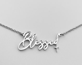 Small Blessed cross,  Cross necklace woman cross necklace,religious gifts woman,Christian gift necklace, gifts for her
