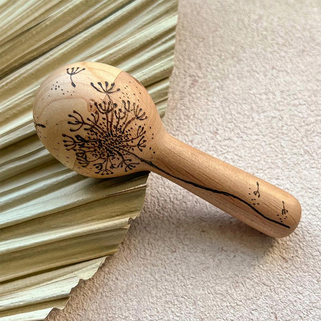 Hand Engraved Beech Wood Rattle Maracas, Montessori Wooden Rattle ...