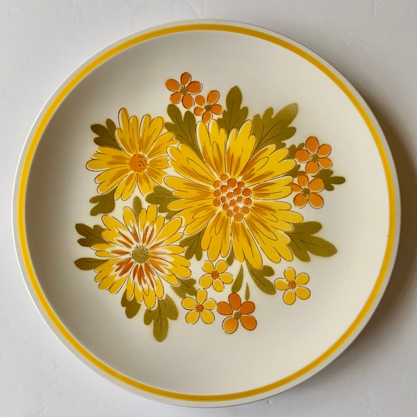 Vintage 70s Yellow Floral Serving Platter