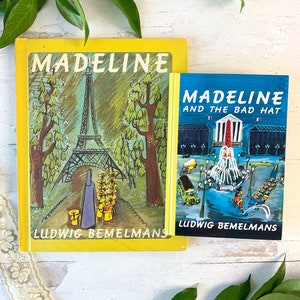 Vintage Set of 2 Madeline Books (Madeline + Madeline and The Bad Hat), Popular Children&#39;s Picture Book About a Little Girl in Paris, France