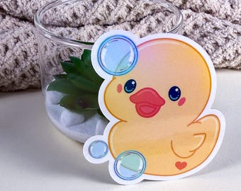 Bubble Bath Rubber Ducky Vinyl Sticker, 3 Inch, Waterproof Bee Sticker, Glossy or Holographic, Water Bottle, Journal & Planner Sticker