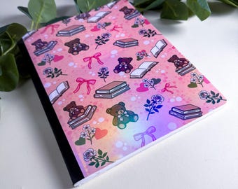 Bears and Books Pink Holographic Composition Notebook, 160 Pages, College Ruled, Cozy Reader