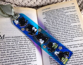 Ghostie & Black Cat Tropical Bookish Iridescent Acrylic Bookmark