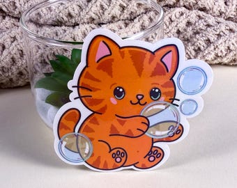 Orange Bubble Bath Vinyl Sticker, 3 inch, Waterproof Cat Sticker, Holographic, Water Bottle, Journal & Planner Sticker