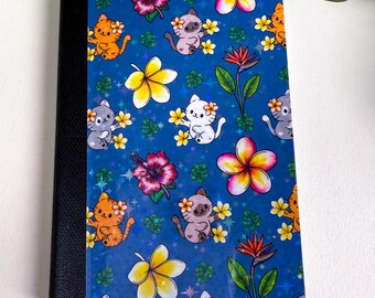 Mini Tropical Cats Dark Blue Holographic Composition Notebook, 120 Pages, College Ruled, Pocket Journal
