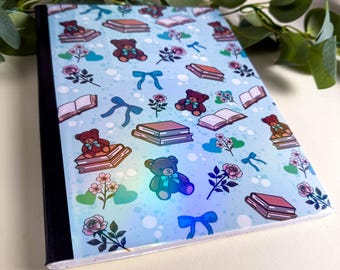 Bears and Books Blue Holographic Composition Notebook, 160 Pages, College Ruled, Cozy Reader
