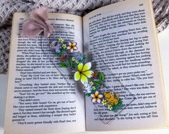Tropical Plumeria and Bird of Paradise Flowers & Cats Clear Acrylic Bookmark