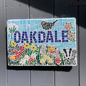 Mosaic House Name or number Sign: Floral Badger Design