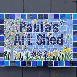 Mosaic House Number Sign: Iridescent Tiles, Weatherproof