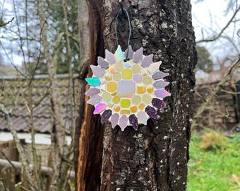 Handmade Flower mosaic Garden hanging | slate Outdoor wall art | Gift for garden lovers