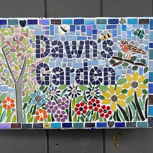 Mosaic House Number Sign: Iridescent Tiles, Weatherproof