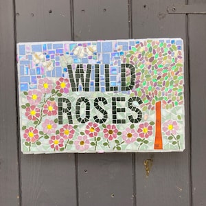 Mosaic House Name Sign: Iridescent Tiles, Weatherproof