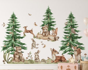 Naklejki na ścianę las MIŚ SARNA wiewiórka choinki, leśne naklejki dla dzieci