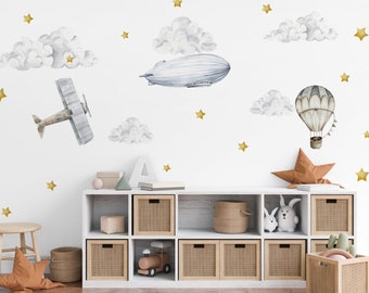Airplanes, clouds and stars wall stickers