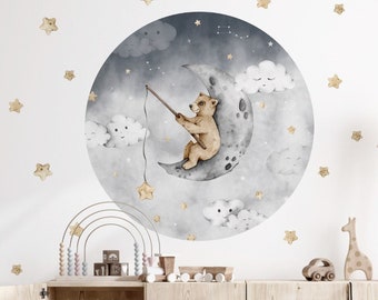 Wall stickers for children's room CIRCLE BEAR catches stars in the clouds