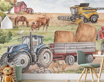 Farm wallpaper for kids room Farm wallpaper for kids room tractor combine animals
