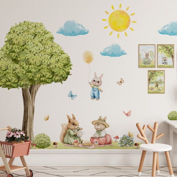 FOREST WALL STICKERS for kids wandtattoo wald schmetterlinge blumen