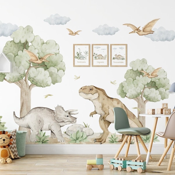 DINOSAUR wall stickers for kids room t-rex triceratops in the jungle jurassic park