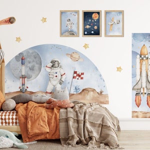 Space wall sticker for kids and nursery, Space Themed Nursery, SPACE stickers FOR KIDS watercolor planet rocket