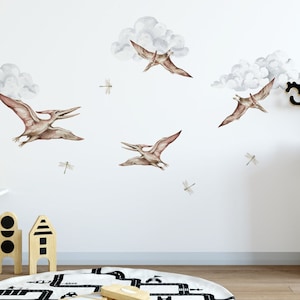 Dinosaurs PTERODACTYL AND CLOUDS watercolor wall stickers for kids XL