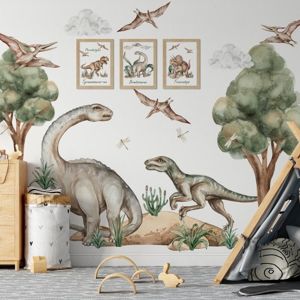 Dinosaur wall stickers for kids dino t-rex watercolor XL, wall sticker for kids and nursery