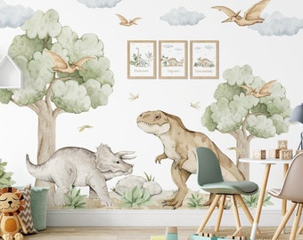 DINOSAUR wall stickers for kids room t-rex triceratops in the jungle jurassic park