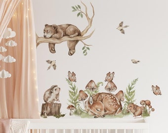 NURSERY Forest sticker sleeping deer and teddy bear over the cot