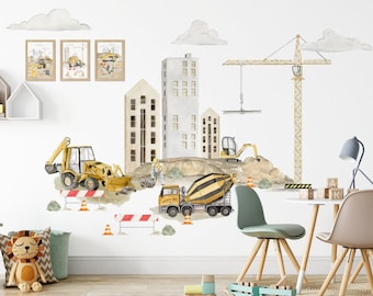 Wall stickers construction machinery excavator crane sand concrete mixer