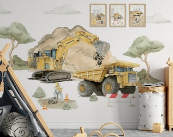 Wall stickers, EXCAVATOR, DUMPER, machines, for a child's room, construction stickers