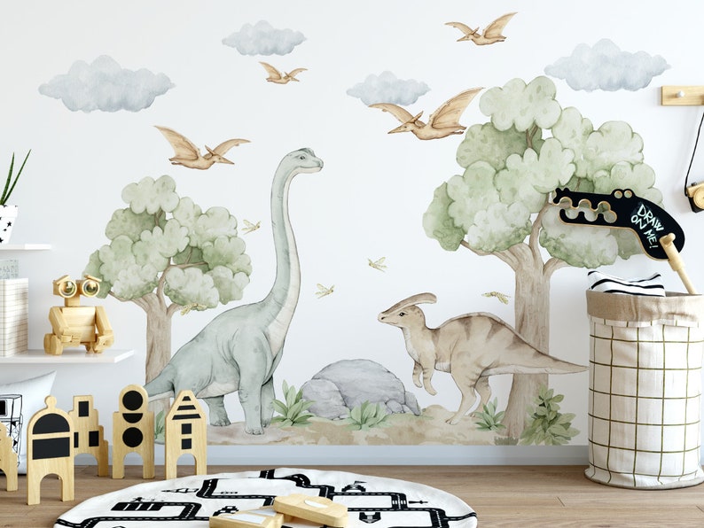 Naklejki na ścianę DINOZAURY brontosaur XL for kids t-rex dinosaur on the wall zdjęcie 1