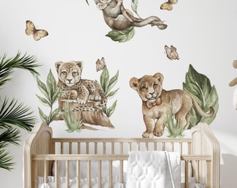 Little lion and friends WALL STICKER for baby watercolor plant kinderzimmer