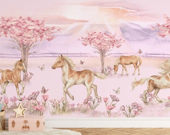 Horses decoration wallpaper for the wall decal flowers butterflies