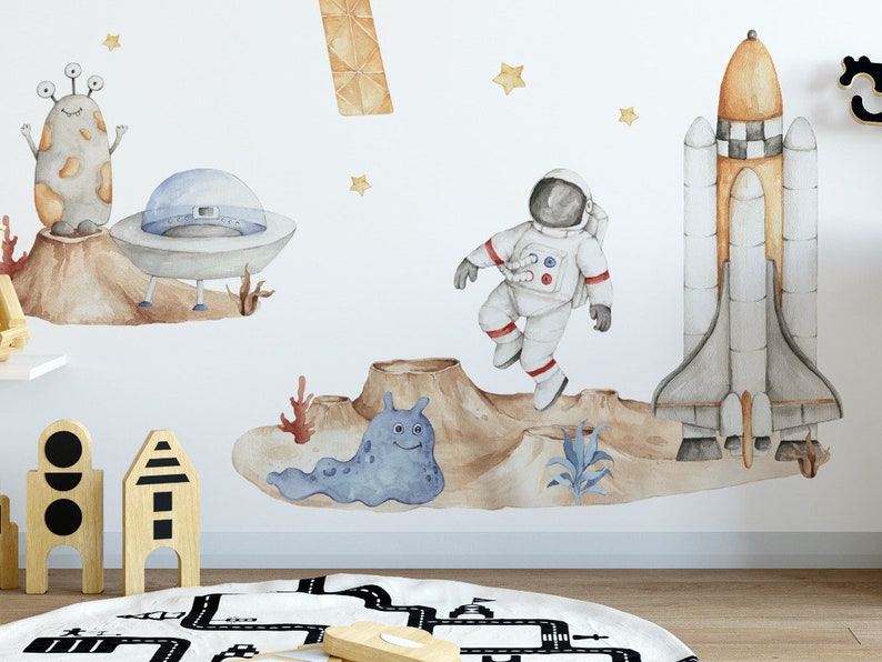 Space Wall Decal, Nursery Space Decals, Space Wall Stickers Space Stickers Rocket Stars Astronaut Monster Bild 2