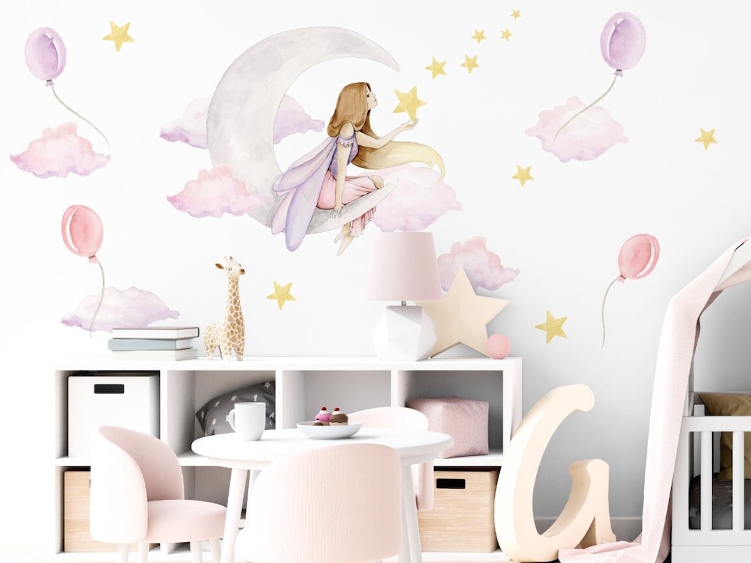 PINK FAIRY Stars and Clouds Wall Sticker Set With Balloons Stars ...