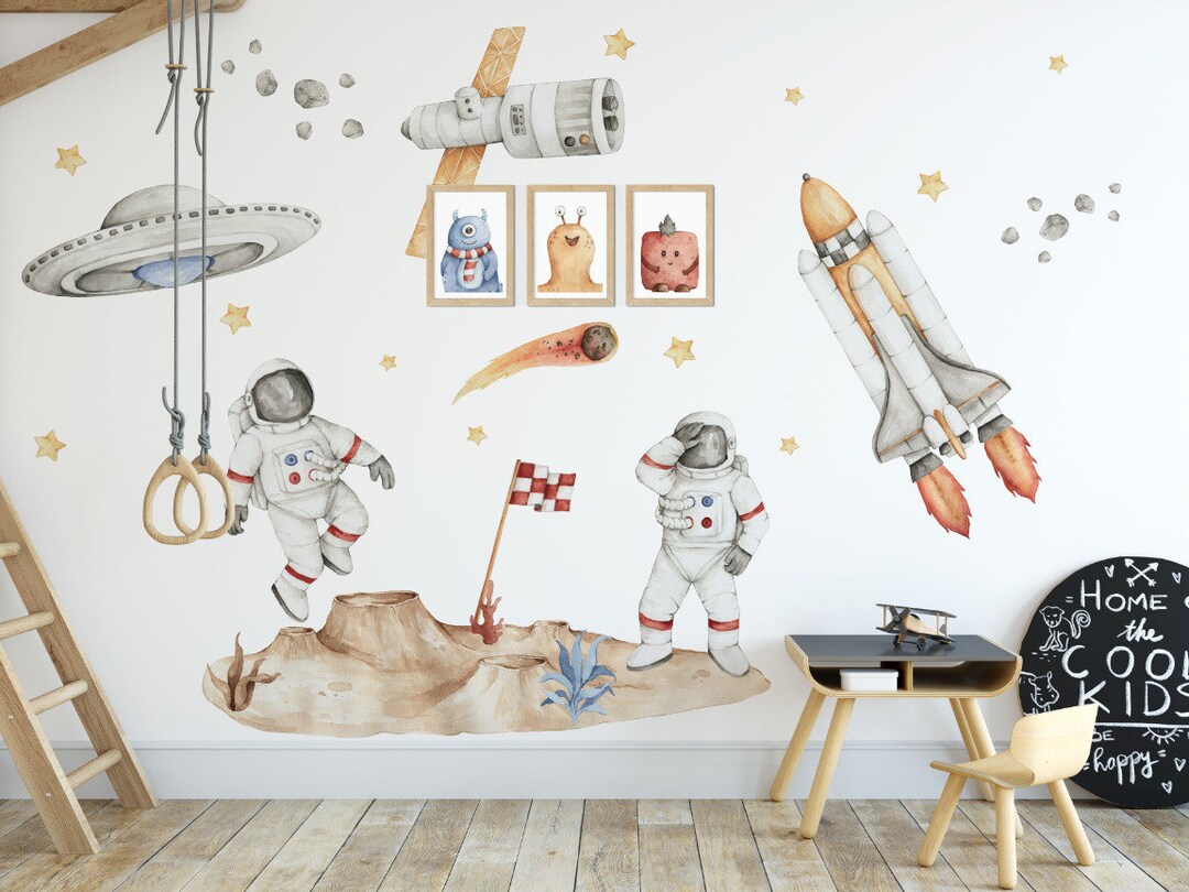 Space Wall Sticker for Kids Room, ROCKETS, PLANET Astronauts Wall Decal ...
