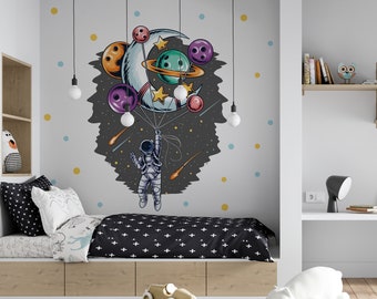 Space wall stickers astronaut with balloons in space