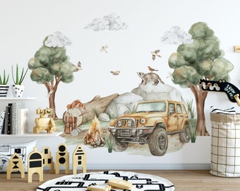 Wall stickers for kids boy's room, jeep offroad sticker wall decal XL FOREST ANIMALS, nursery room
