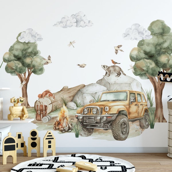 Wall stickers for kids boy's room, jeep offroad sticker wall decal XL FOREST ANIMALS, nursery room