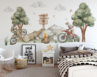 Motorbikes CROSS wall stickers for boys room, forest sticker, nursery room wall decoration