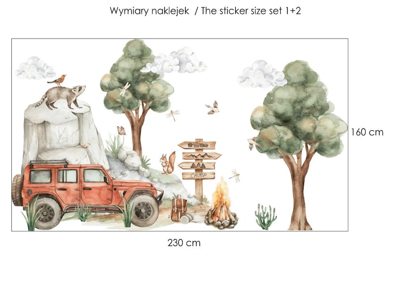 Wandaufkleber für ein Jungenzimmer, Jeep, Geländewagen, Bäume, Wald, Tiere, XL-Wandaufkleber Kinderzimmer Bild 6