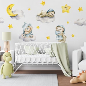 Wandtattoo voor de Kindergarten Mond, Wolken, Sterne, Tattoo voor een Kind an der Wand