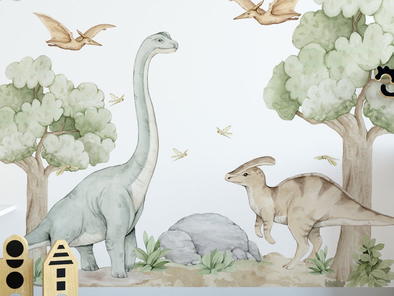 Naklejki na ścianę DINOZAURY brontosaur XL for kids t-rex dinosaur on the wall zdjęcie 2