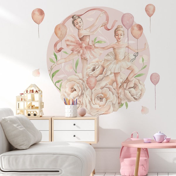 Wall stickers for girls: ballerina flowers and balloons