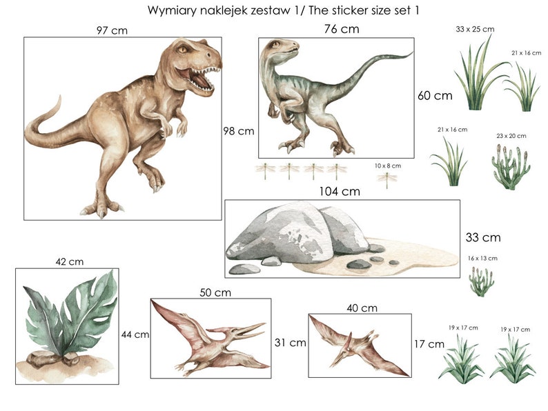 Dinosaurier-Wandaufkleber für Kinder, DINO T-REX, Aquarell, XL-Dinosaurier-Wandaufkleber für Kinder und Kinderzimmer, Jurassic Park Bild 4