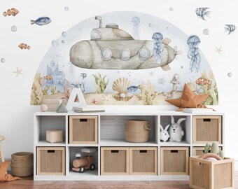 Ocean sea wall stickers for kids room, underwater colorful world stickers for kids