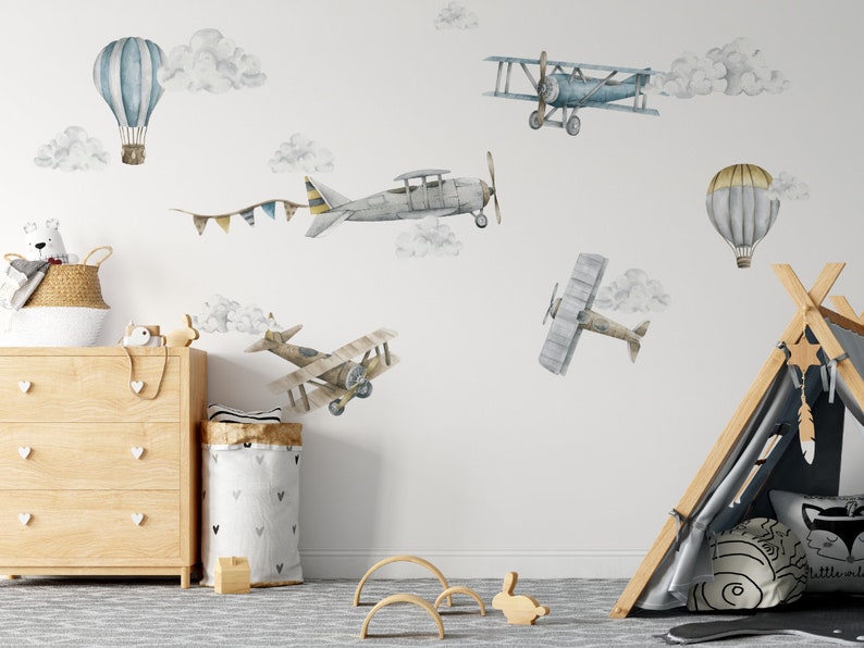 Stickers muraux avions ballons et nuages pour chambre d'enfant image 2