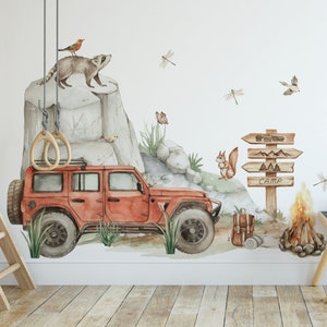 Wall stickers for a boy's room, jeep, off-road car, trees, forest, animals, XL wall decal nursery room Set 1