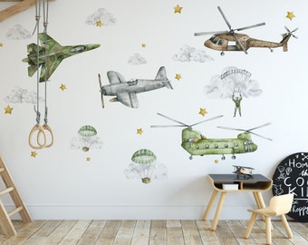 Military planes clouds stars wall stickers for a child